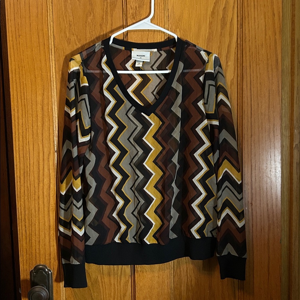 Missoni Target Medium Brown Chevron Sheer Striped Top Medium